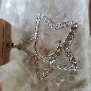 Sterling Silver and Rhinestone Star and Crescent Moon Pendant